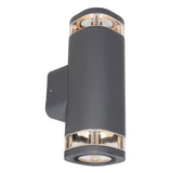 Dark gray outdoor wall light fixture on a white background