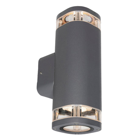 Dark gray outdoor wall light fixture on a white background