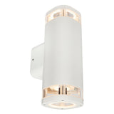 White outdoor wall light fixture on a white background
