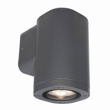 Black outdoor wall light fixture on a white background