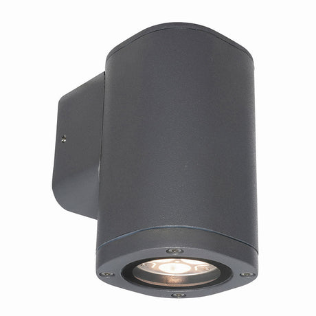 Black outdoor wall light fixture on a white background
