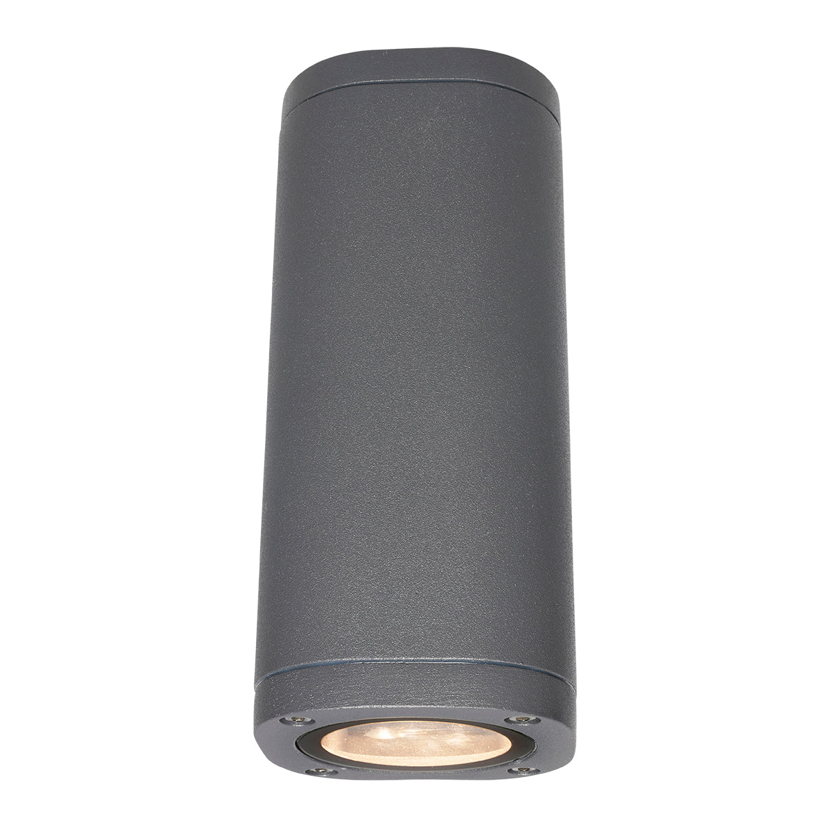 Cylindrical outdoor light fixture on a white background