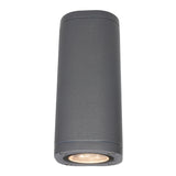 Cylindrical outdoor light fixture on a white background