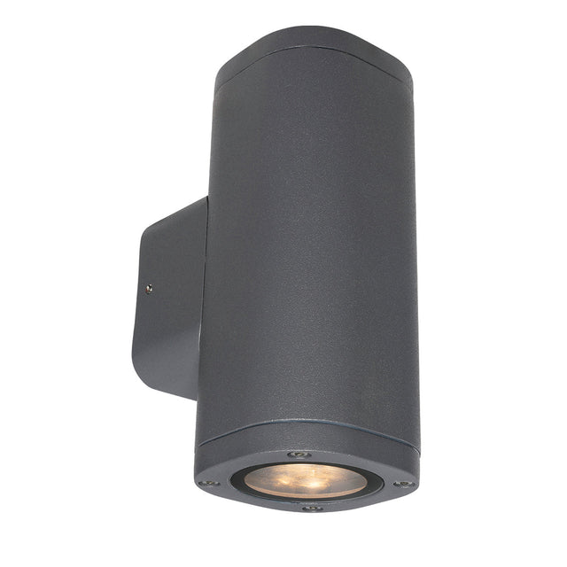 Black outdoor wall light fixture on a white background