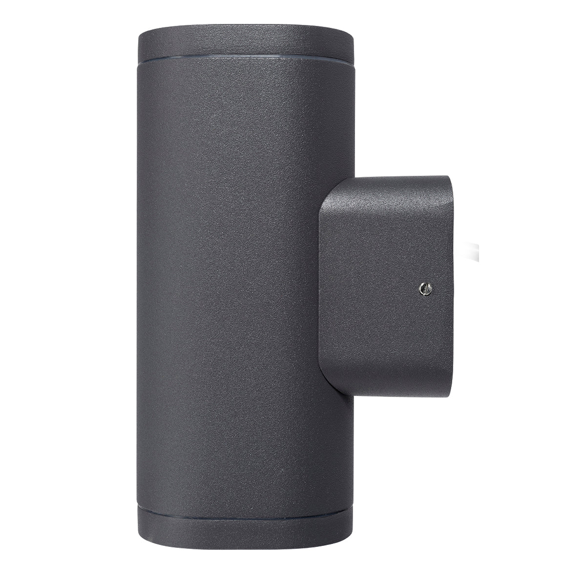 Dark gray outdoor wall light fixture on a white background