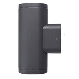 Dark gray outdoor wall light fixture on a white background
