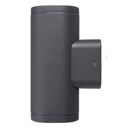 Dark gray outdoor wall light fixture on a white background