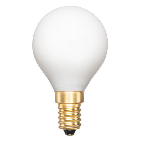 White light bulb with gold base on a white background