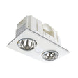 White recessed ceiling light fixture with two heating elements on a white background