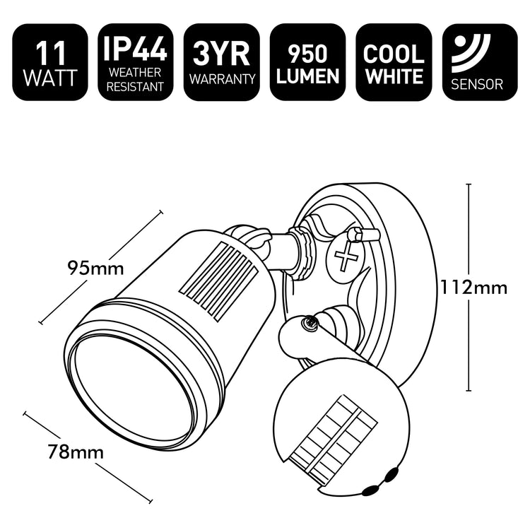 Technical drawing of a light fixture with specifications on a white background