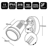 Technical drawing of a light fixture with specifications on a white background