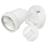White outdoor security light with motion sensor on a white background