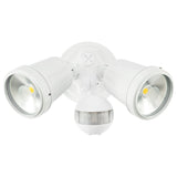 White outdoor security light with motion sensor on a white background