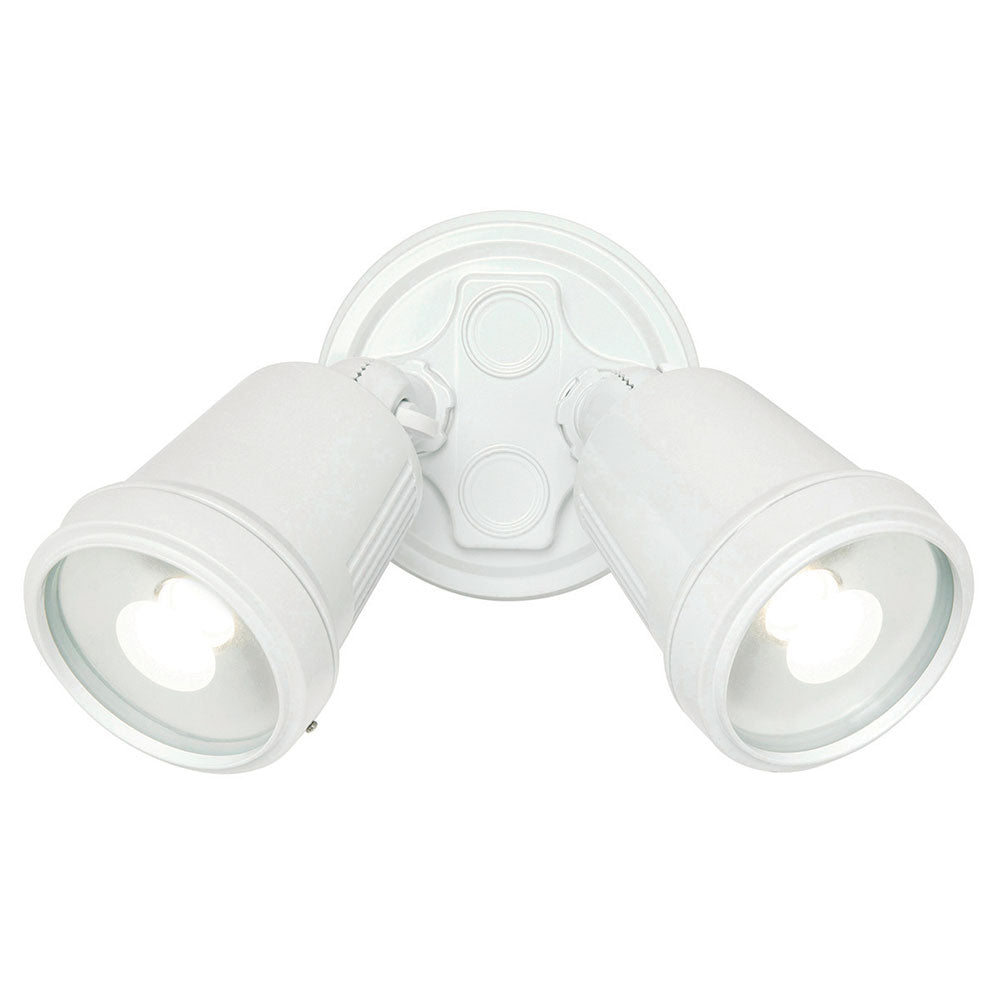 White outdoor security light fixture on a white background