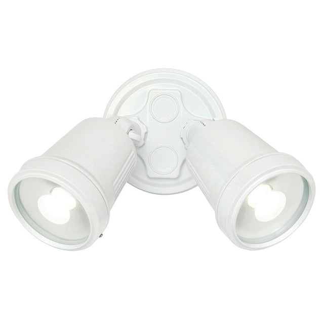 White outdoor security light fixture on a white background