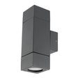 Gray outdoor wall light fixture on a white background