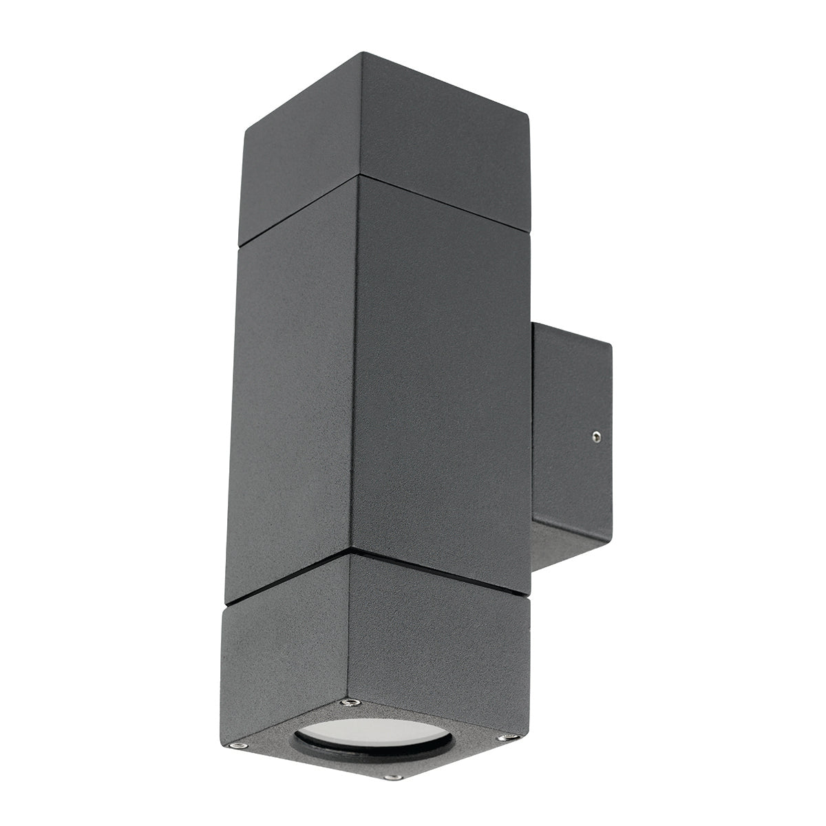 Gray outdoor wall light fixture on a white background