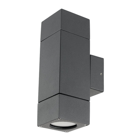 Gray outdoor wall light fixture on a white background