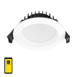 Smart light fixture with a smartphone app icon on a white background