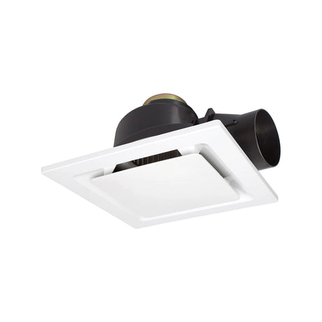 Ceiling-mounted air vent with black ductwork on a white background