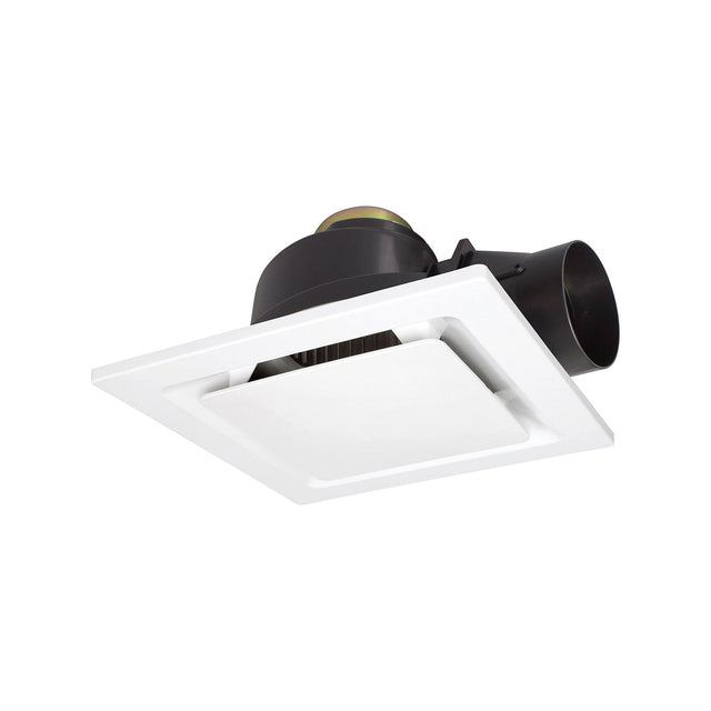 Ceiling-mounted air vent with black ductwork on a white background