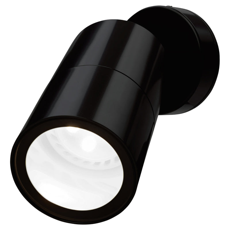 Black wall-mounted light fixture on a white background
