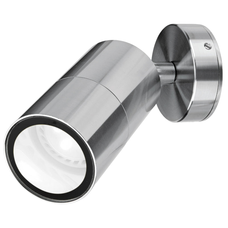 Chrome wall-mounted light fixture on a white background