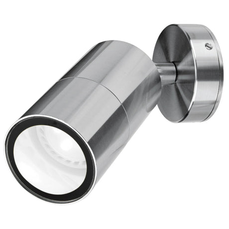 Chrome wall-mounted light fixture on a white background