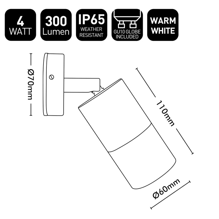 Technical diagram of a wall-mounted light fixture with specifications.