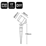 Diagram of a LED light fixture with dimensions and certification labels on a white background