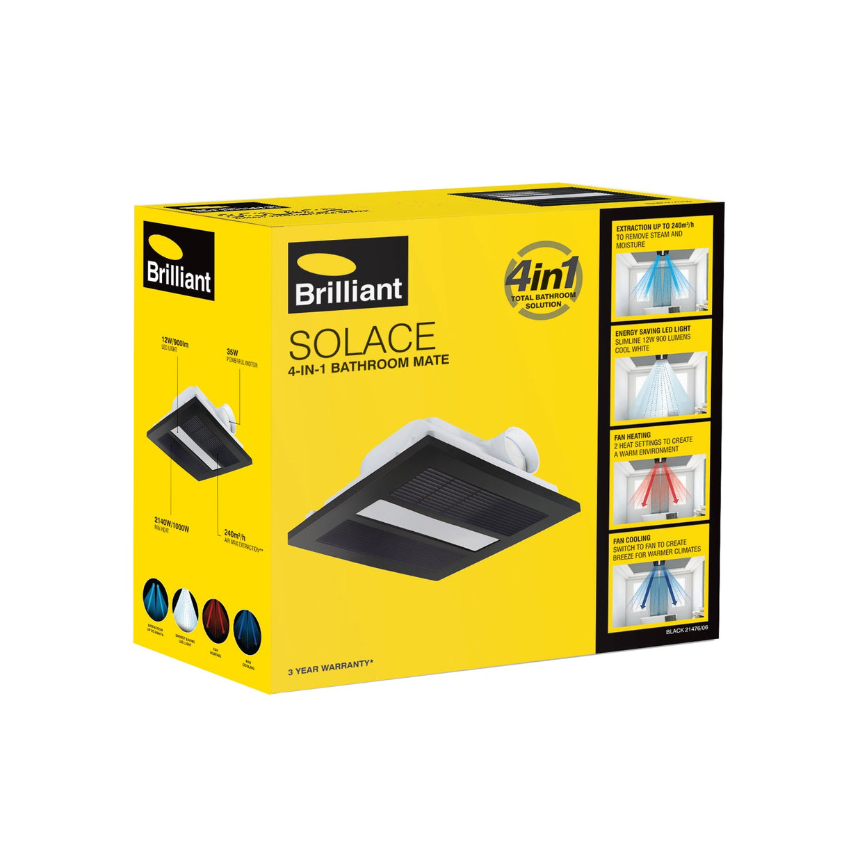 Yellow box of Brilliant Solace 4-in-1 Bathroom Mate with product images on a white background