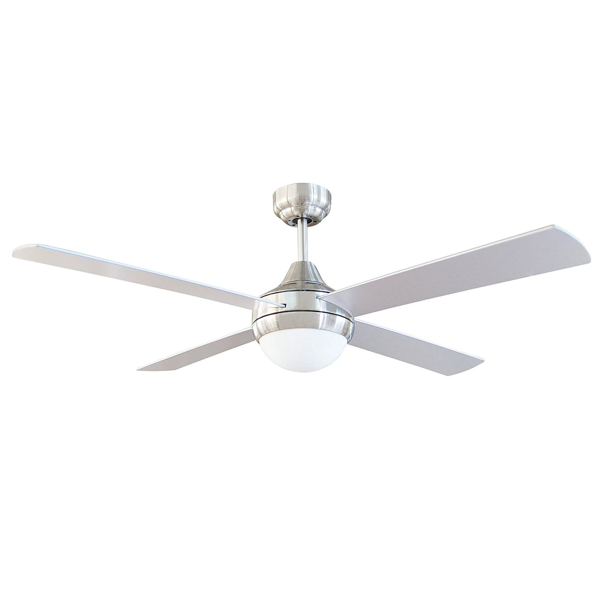 Ceiling fan with light fixture on a white background