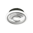 Ceiling fan with black and white design on a white background