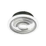 Ceiling fan with black and white design on a white background