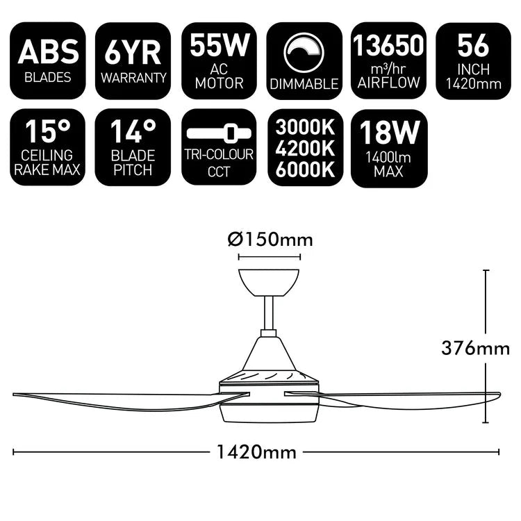 Brilliant Vector-II 56'' AC 4-Blade Ceiling Fan with LED CCT Light