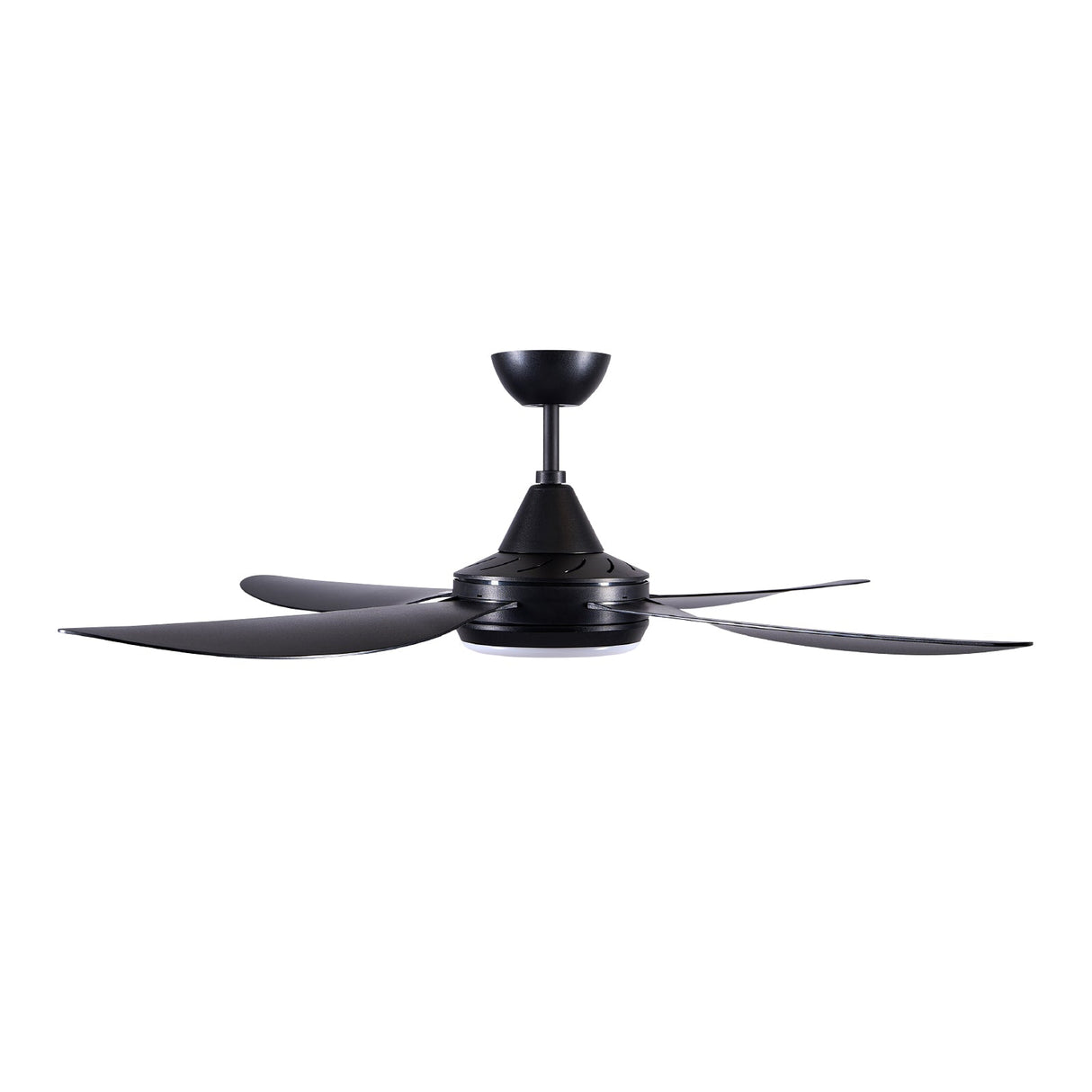 Black ceiling fan on a white background