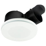 Ceiling light fixture with black housing and white glass cover on a white background