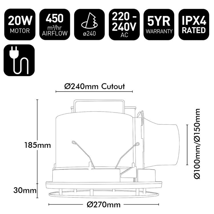 Brilliant White Blizzard DC 270mm Exhaust Fan