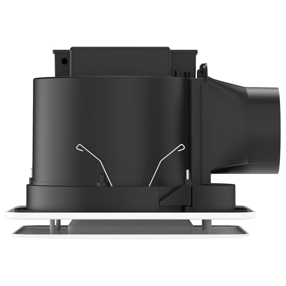 Black mechanical component on a white background