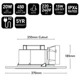 Technical specifications and dimensions of a ceiling light fixture on a white background