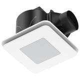Ceiling-mounted exhaust fan with black ducting on a white background