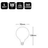 Technical specifications and dimensions of a light bulb on a white background