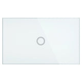 Rectangular white sink with a circular drain on a white background
