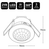 Brilliant White EYE 360° Series-II Surface Mount Recessed Pir Security Sensor