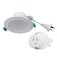 White LED downlight with power cord and socket on a white background