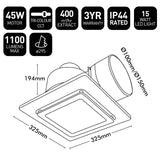 Technical diagram of a ceiling light fixture with specifications and dimensions.