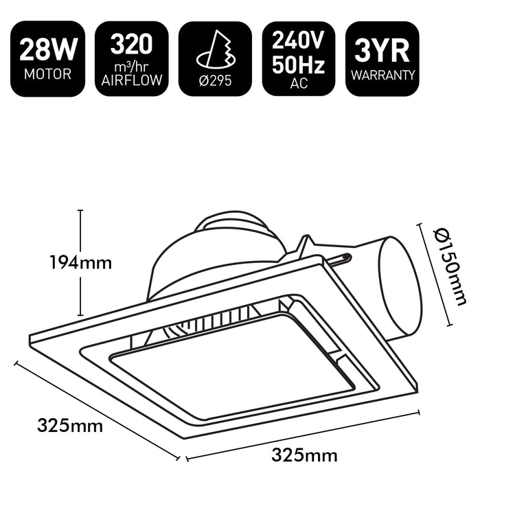 Technical diagram of a ceiling light fixture with specifications and dimensions.