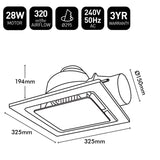 Technical diagram of a ceiling light fixture with specifications and dimensions.