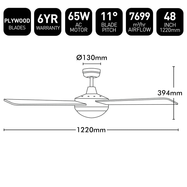 Brilliant White Tempo Plus 48'' AC 4-Blade Ceiling Fan with Light and Remote