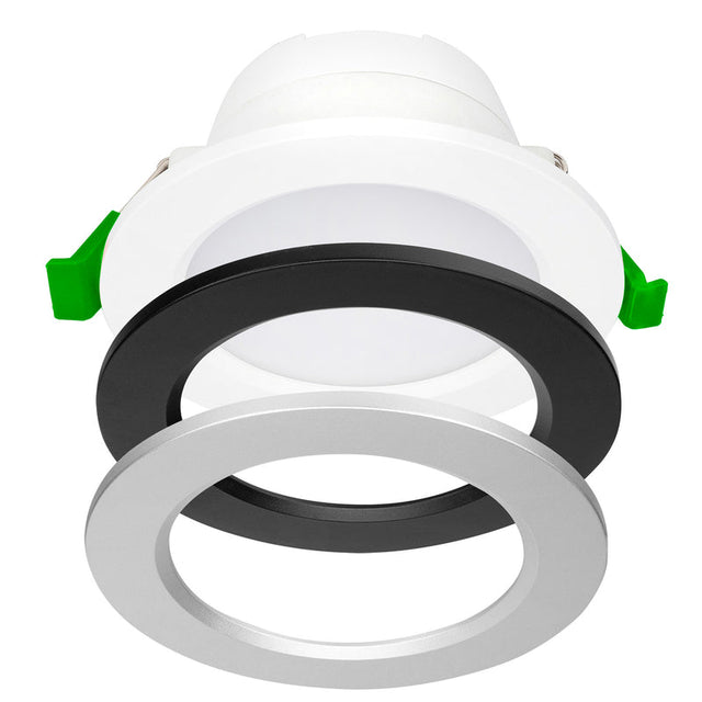 Light fixture with black and white components on a white background